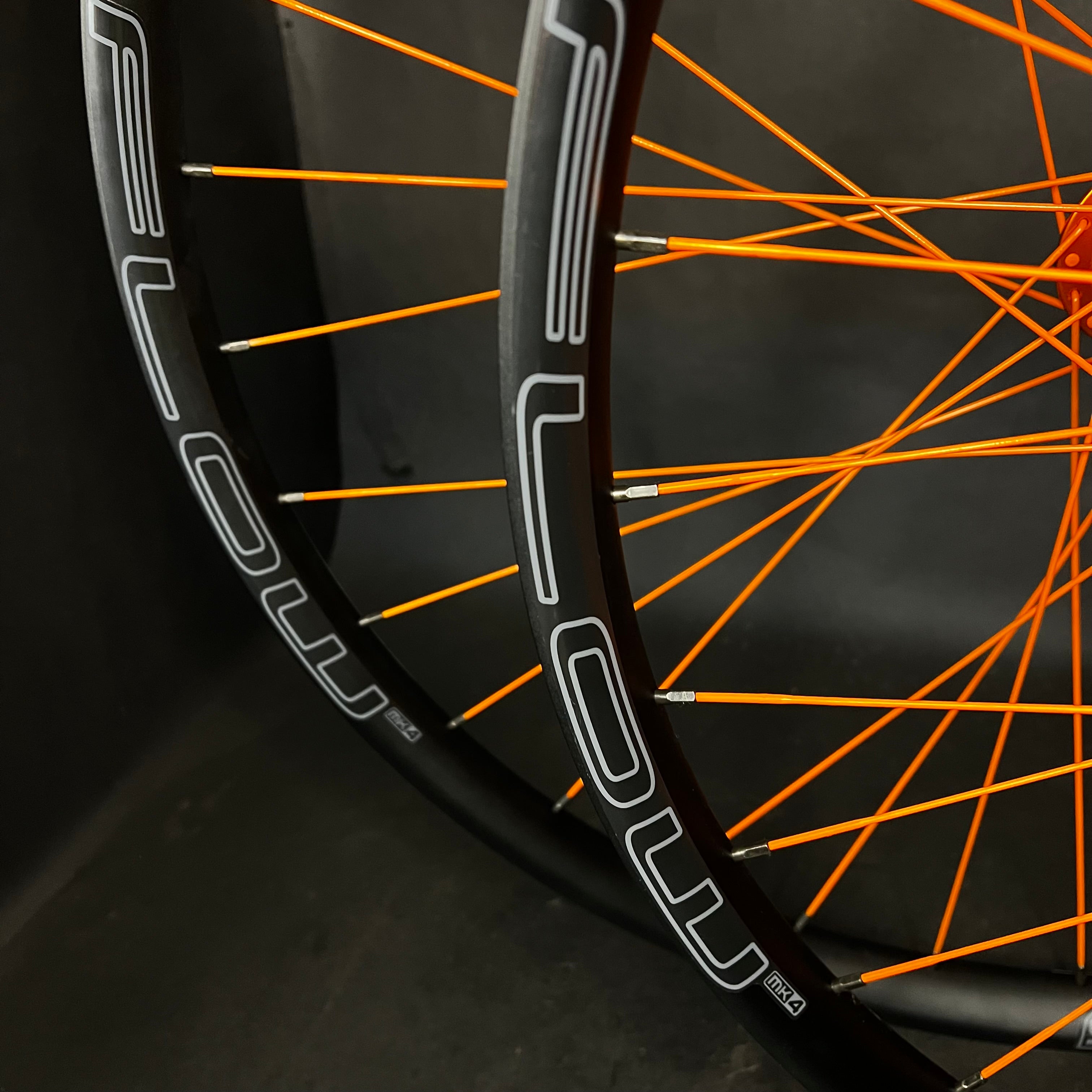 Trail: Full Orange Flow MK4 rims W/ Hydra Boost hubs