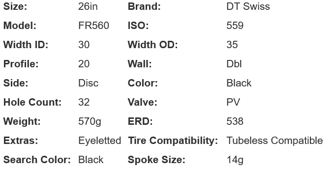 DT Swiss FR 560 Disc 26" MTB Rim