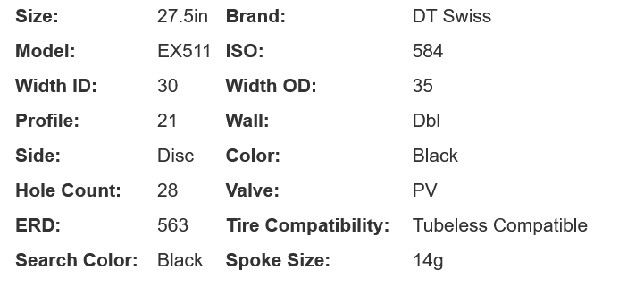 DT Swiss EX 511 27.5" MTB Rim