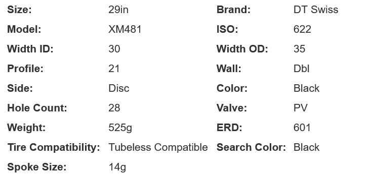 DT Swiss XM 481 29" MTB Rim