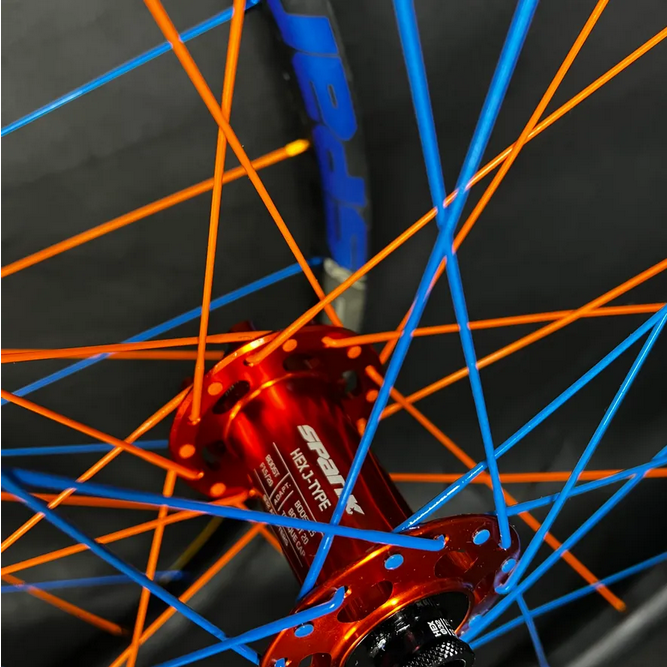 Custom Orange and Blue 27.5" Spank 350's with HEX hubs
