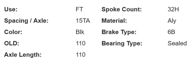 Dt Swiss 350 MTB 32h 15x110 6b Front Hub