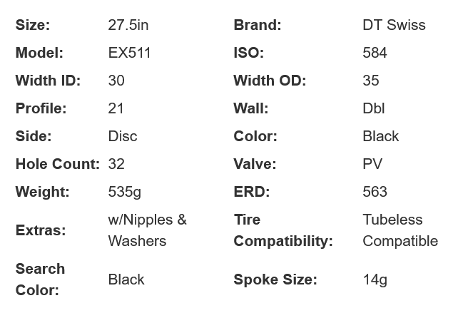 DT Swiss EX 511 27.5" MTB Rim