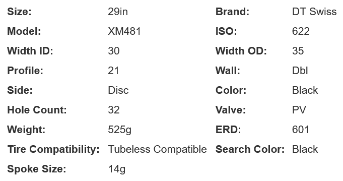 DT Swiss XM 481 29" MTB Rim