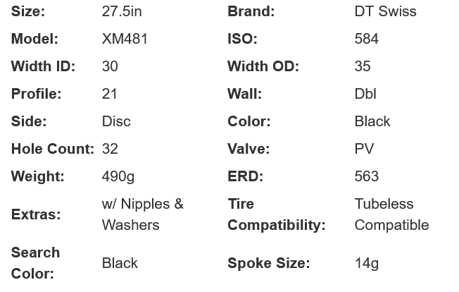 DT Swiss XM 481 27.5" MTB Rim