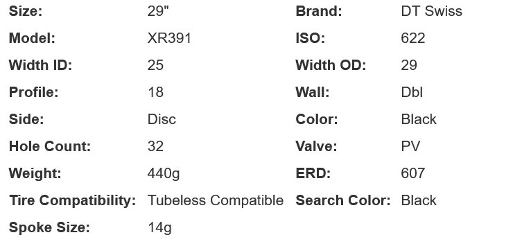 DT Swiss XR 391 Disc 29" MTB Rim